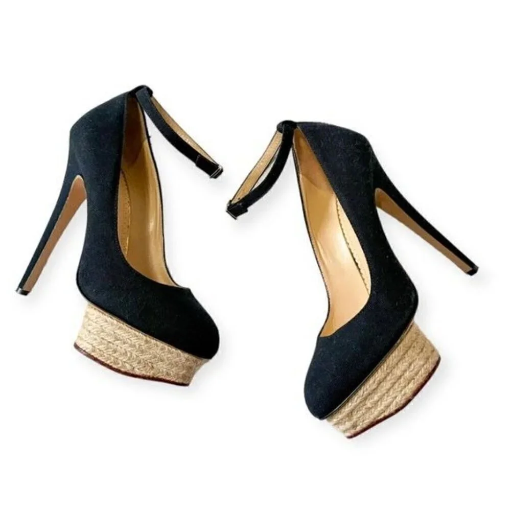 Charlotte Olympia Black Dolores Pumps in Woven Canvas,  size 39.5EU